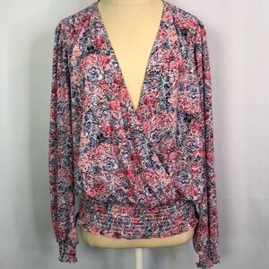 Alex & Lili Floral Long Sleeve Smocked Waist Top Size M